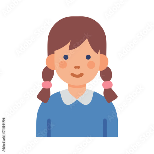Cartoon illustration of a young girl with pigtails