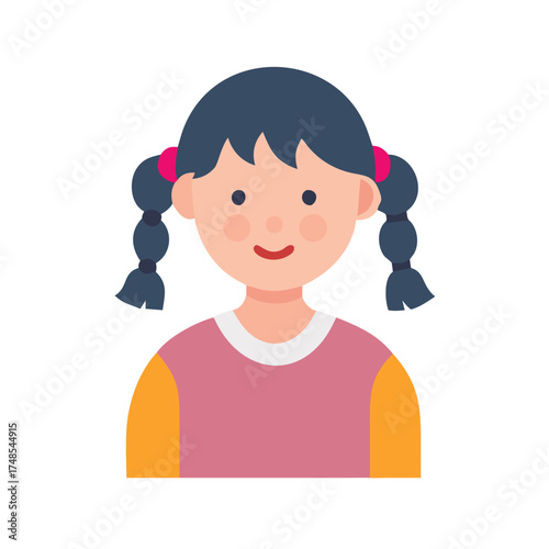 Cute girl illustration with pigtails on black background image