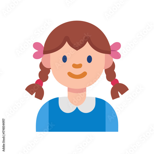 Girl with Braids Cartoon Icon on Black Background