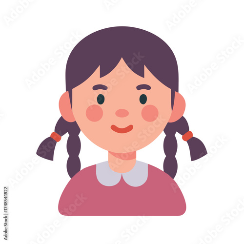Illustration of a girl with braids against black background