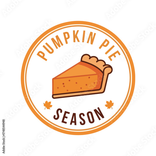 Pumpkin pie season autumn fall holiday circular graphic with slice of pie and leaves vector