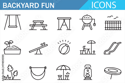 Summer Outdoor Games and Relaxation Icons in a Set
