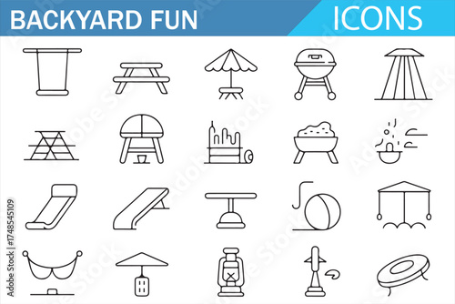 Leisure Time Outdoor Activity Icons for Backyard Settings