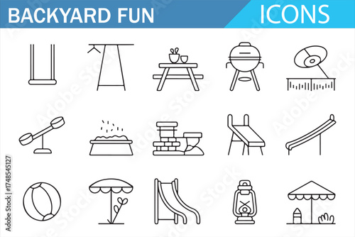 Backyard Play and Entertainment Icons for Illustrations