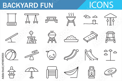 Outline Icons Representing Backyard Games and Relaxation