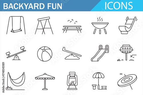 Collection of Simple Backyard Activity Icons for Summer