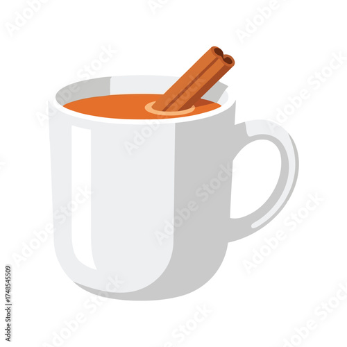 Cozy autumn beverage in white mug cinnamon stick warm drink illustration vector
