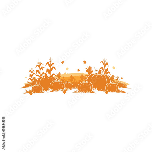 Vibrant autumn harvest scene festive pumpkins gourds acorns leaves decorated landscape vector