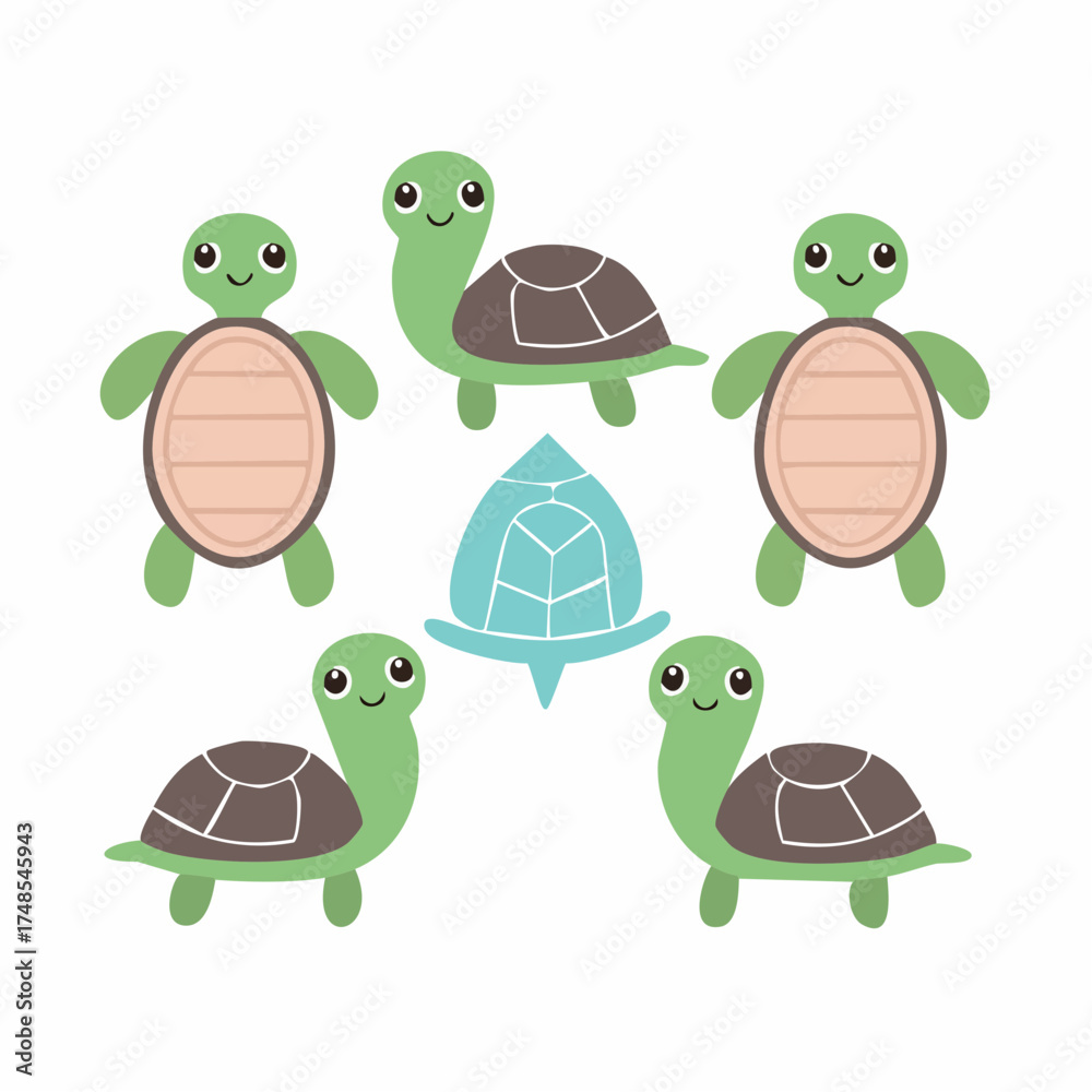 Obraz premium cartoon set of simple cute turtle