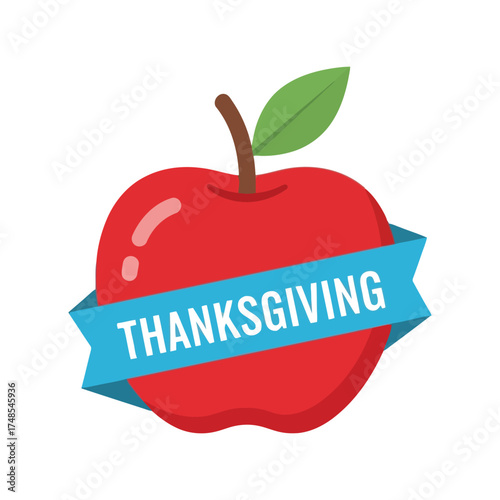 Red apple with thanksgiving banner festive harvest autumn celebration food vector