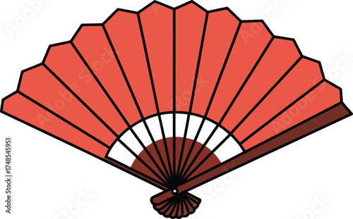 Vibrant coral japanese folding fan elegant asian tradition decor vector
