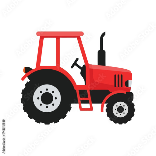 Red tractor vehicle agricultural machine farming transportation equipment vector