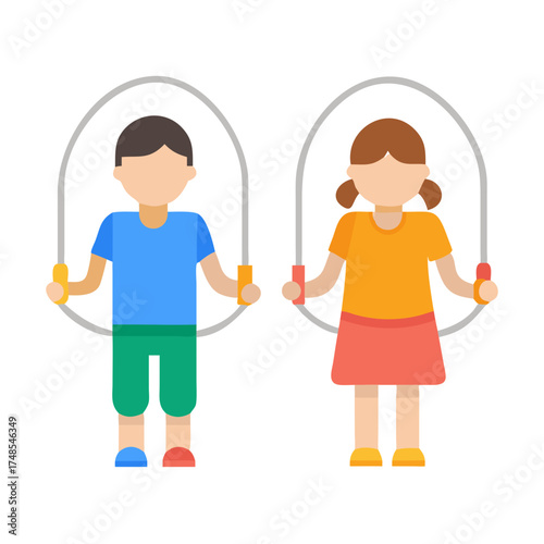 Flat Illustration of Children Jumping Rope on Black Background