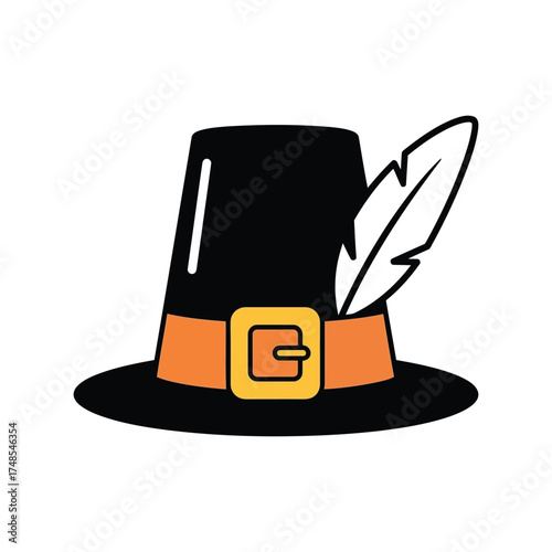 Pilgrim hat with feather festive thanksgiving celebration accessory icon symbol vector