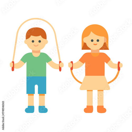 Boy and girl jumping rope illustration in flat style