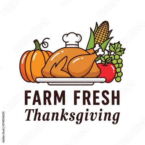 Farm fresh thanksgiving feast roasted turkey seasonal harvest food illustration vector