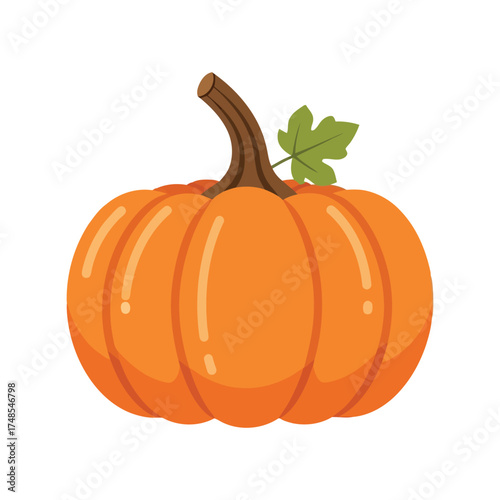 Vibrant orange pumpkin with green leaf stem for autumn harvest season celebration vector