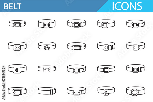 Set of Line Art Belt Icons for Fashion and Accessory Design in Flat Style