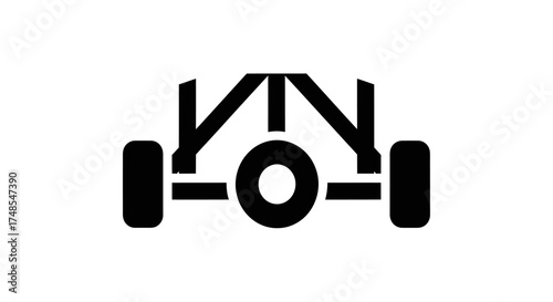 Simple Black and White Go-Kart Frame Icon with Wheels.