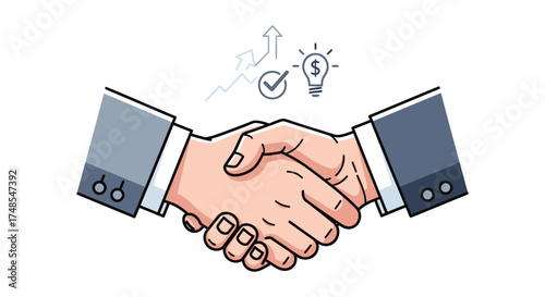 Business Partnership Handshake with Growth Chart and Lightbulb Icon.