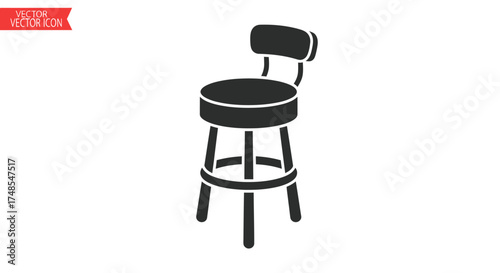 Black upholstered swivel bar stool with backrest and footrest.