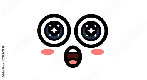Cute Cartoon Face with Sparkly Eyes and Rosy Cheeks.