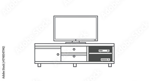 Modern Television and Entertainment Center Outline Illustration.