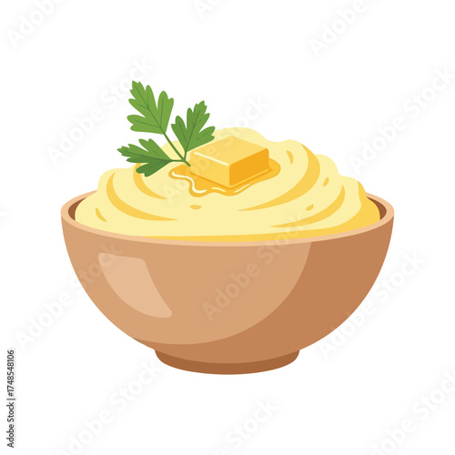 Creamy mashed potatoes with butter and parsley garnish in bowl delicious comfort food vector