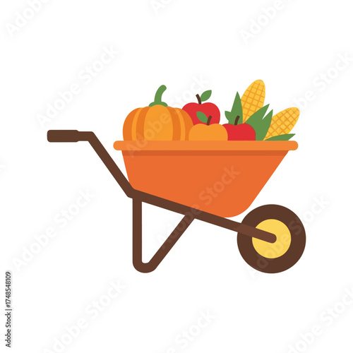 Harvest wheelbarrow full of fresh autumn fruits vegetables and corn vector