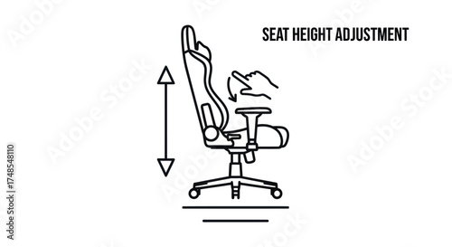 Ergonomic Gaming Chair Height Adjustment Diagram with Hand Gesture.