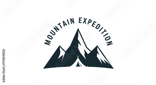 Emblematic Mountain Expedition Logo with Snow-Capped Peaks.
