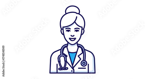 Professional female doctor with stethoscope and bun hairstyle.