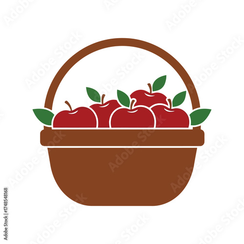 Red apples overflowing from woven basket fresh fruit harvest healthy food illustration vector