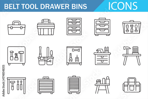 Professional Tool Drawer Bin Icons for Organizing Work Tools and Equipment