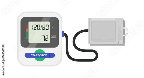 Digital Blood Pressure Monitor with Cuff and Display.