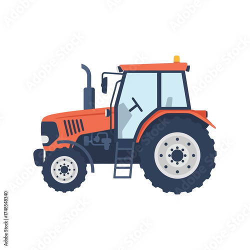 Bright orange tractor illustration for agriculture and farming industries on clean background vector