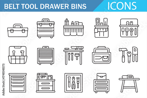 Home and Workshop Tool Storage Bins Icons for Organization