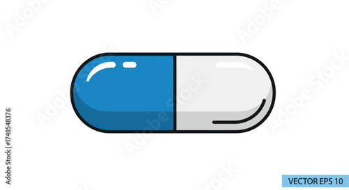 Blue and White Medical Capsule Pill Illustration.