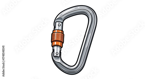 Silver Carabiner with Orange Locking Mechanism for Climbing and Safety.
