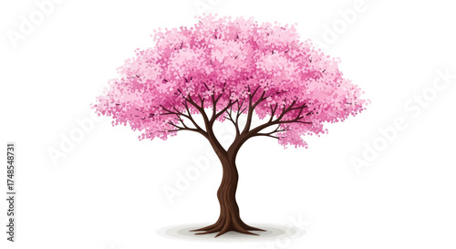 Vibrant Pink Cherry Blossom Tree Illustration with Brown Trunk.