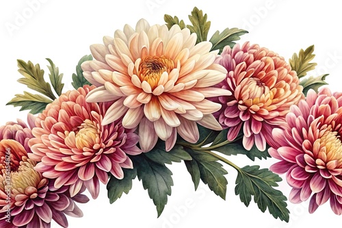 Wallpaper Mural A Gorgeous Arrangement of Peach and Pink Chrysanthemums with Green Leaves Torontodigital.ca