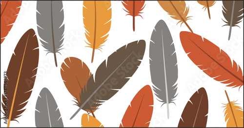 Artistic feather pattern vibrant autumn colors seamless texture background vector