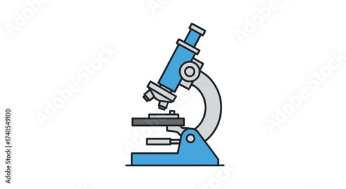 Blue laboratory microscope with detailed scientific components and magnification lens.