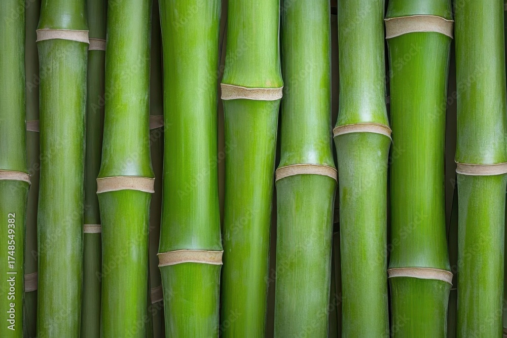 Obraz premium Bamboo stalks arranged closely together in a natural pattern showcasing vibrant green hues