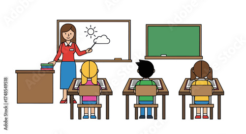 Teacher Explaining Weather to Students in Classroom.