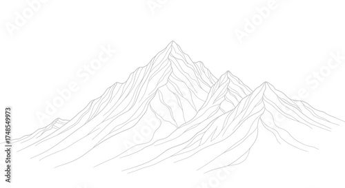 Line Art Illustration of Majestic Mountain Range Peaks.