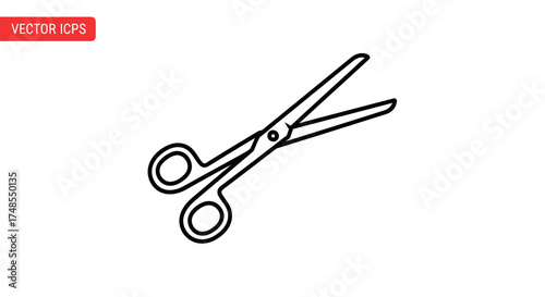 Open black and white outline of scissors with finger loops.