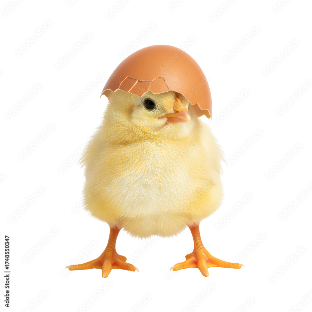 Obraz premium Whimsical chick portrait, embracing its shell, isolated, symbolizing new beginnings and fragile