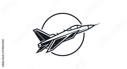 Sleek Modern Fighter Jet Silhouette in Circular Emblem.