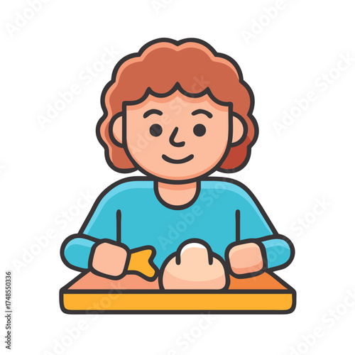 Woman baking bread or kneading dough on wooden table
